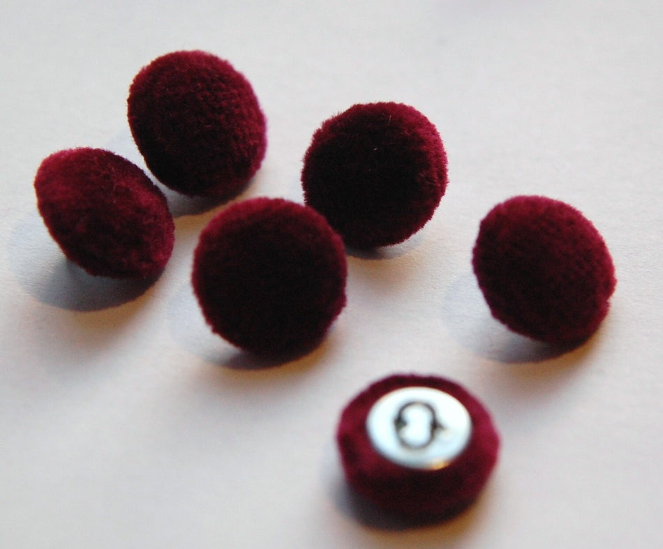Vintage Burgundy Soft Velour Fabric Buttons 13mm Metal Shank (6) btn004K