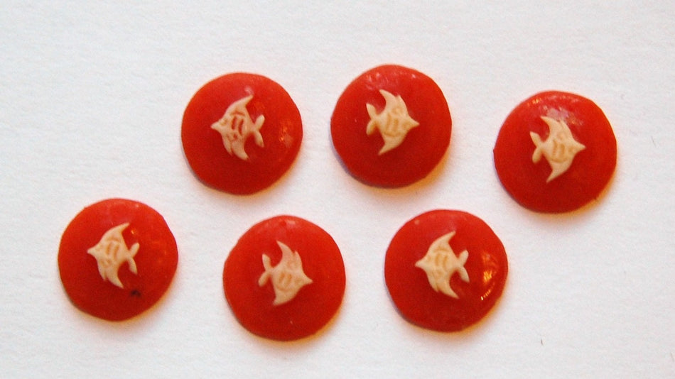 Acrylic Carnelian and Ivory Fish Cameo 10mm (6)