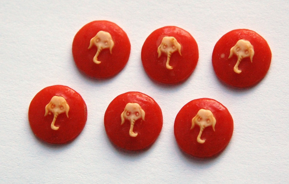 Acrylic Carnelian and Ivory Elephant Cameo 10mm (6)