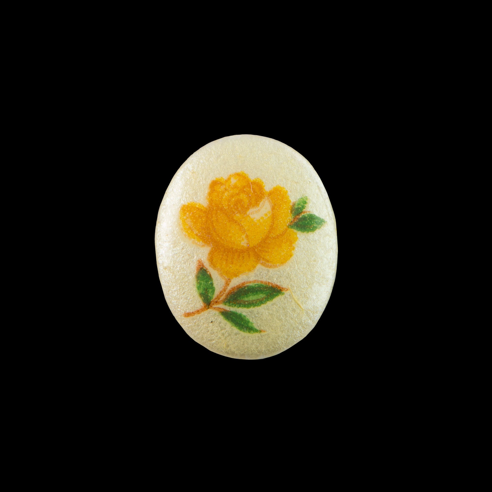10x8mm Yellow Rose on Pale Yellow Glass Oval Cabochons (6)