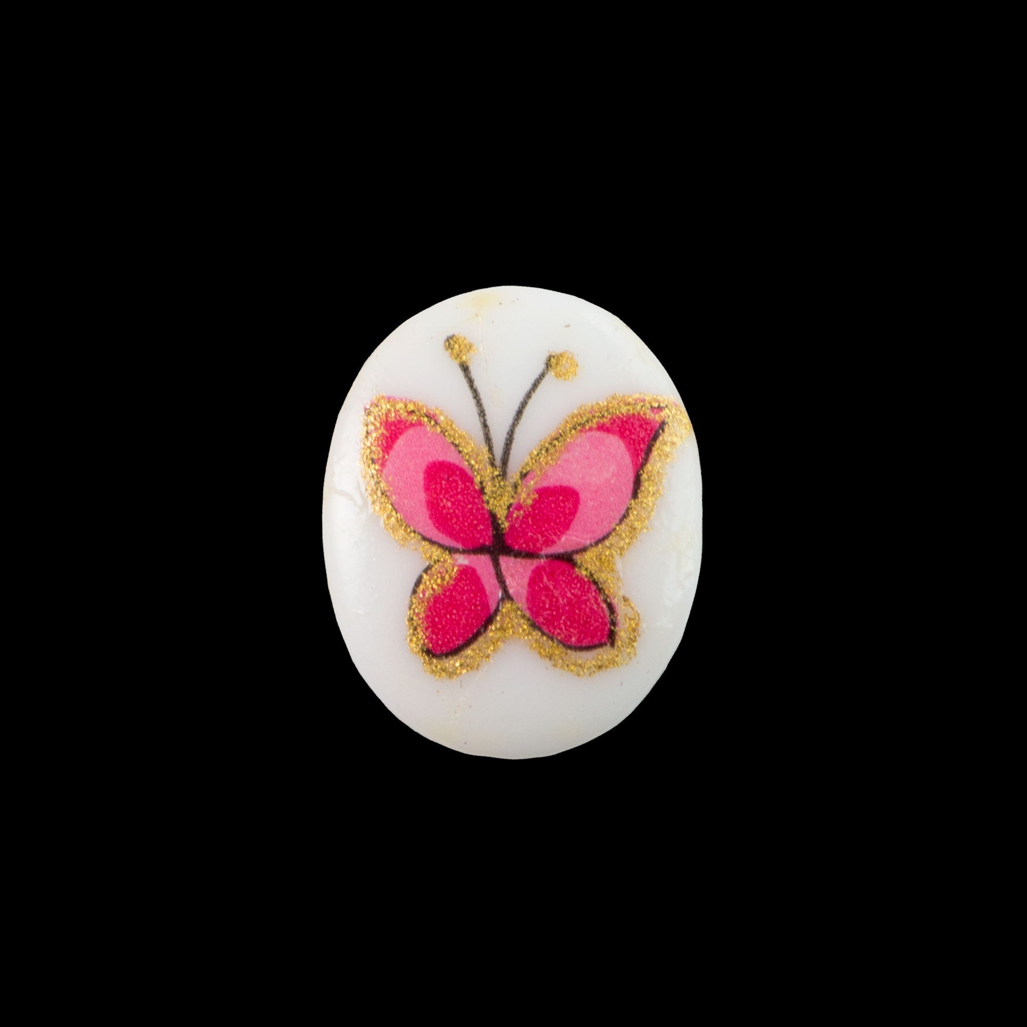 10x8mm Pink Butterfly Glass Oval Cabochons (6)