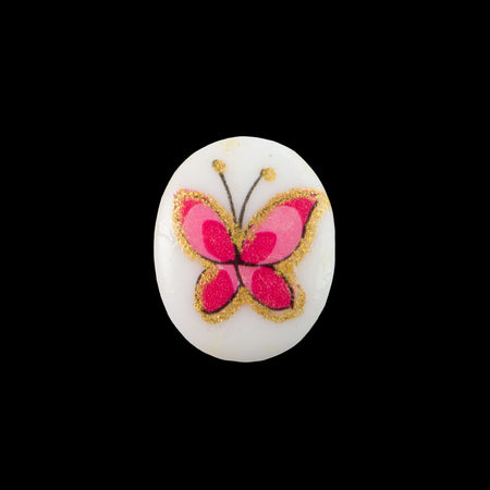 10x8mm Pink Butterfly Glass Oval Cabochons (6)