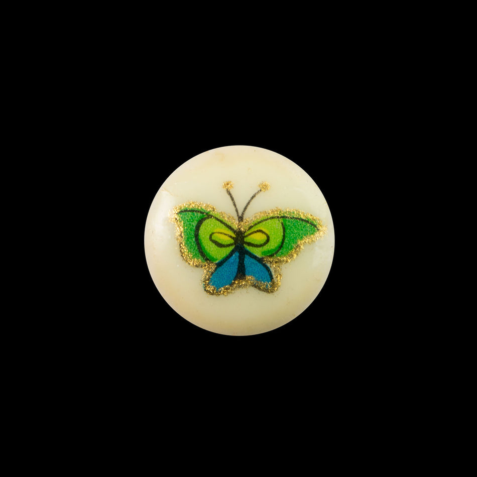10mm Green and Blue Butterfly on Pale Yellow Glass Round Cabochons (6)