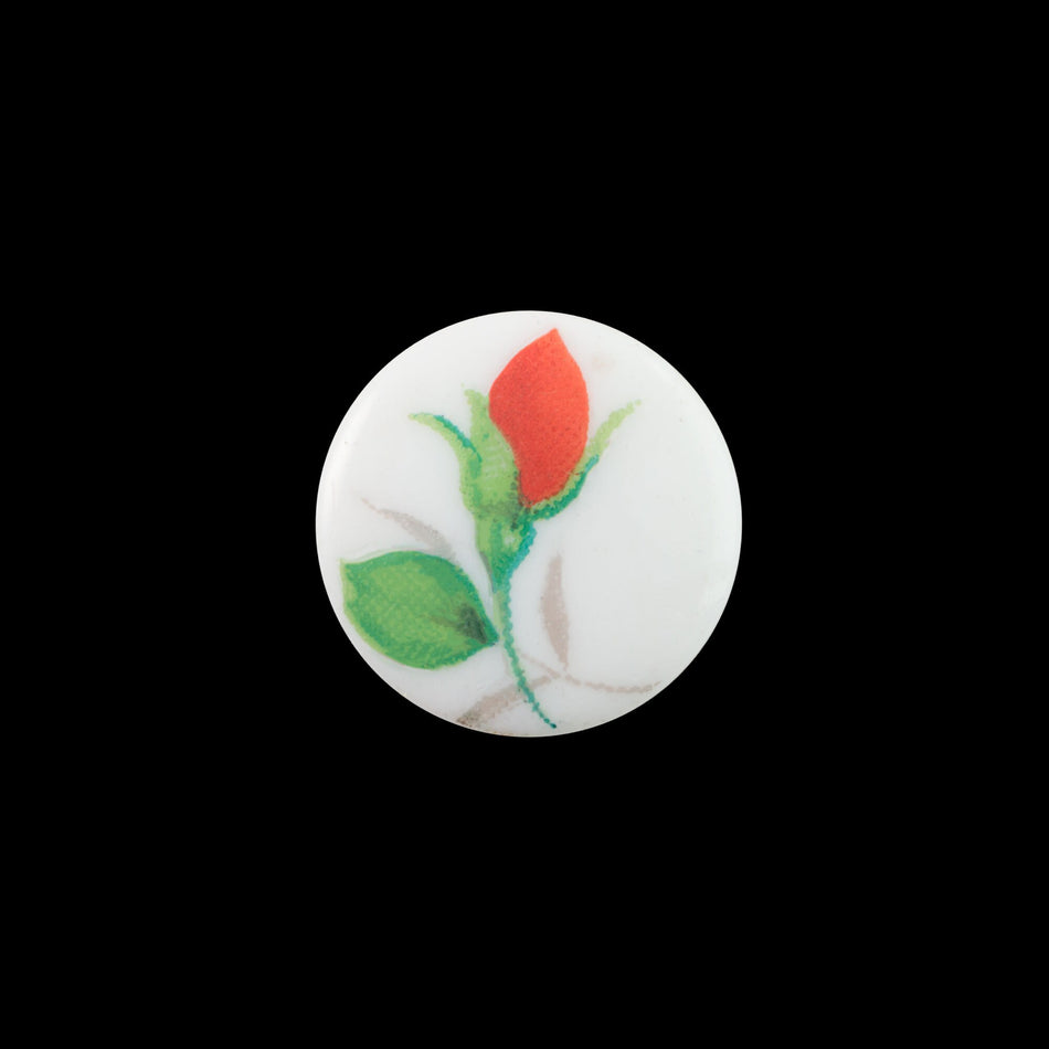 10mm Red Flower Bud on White Glass Round Cabochons (6)