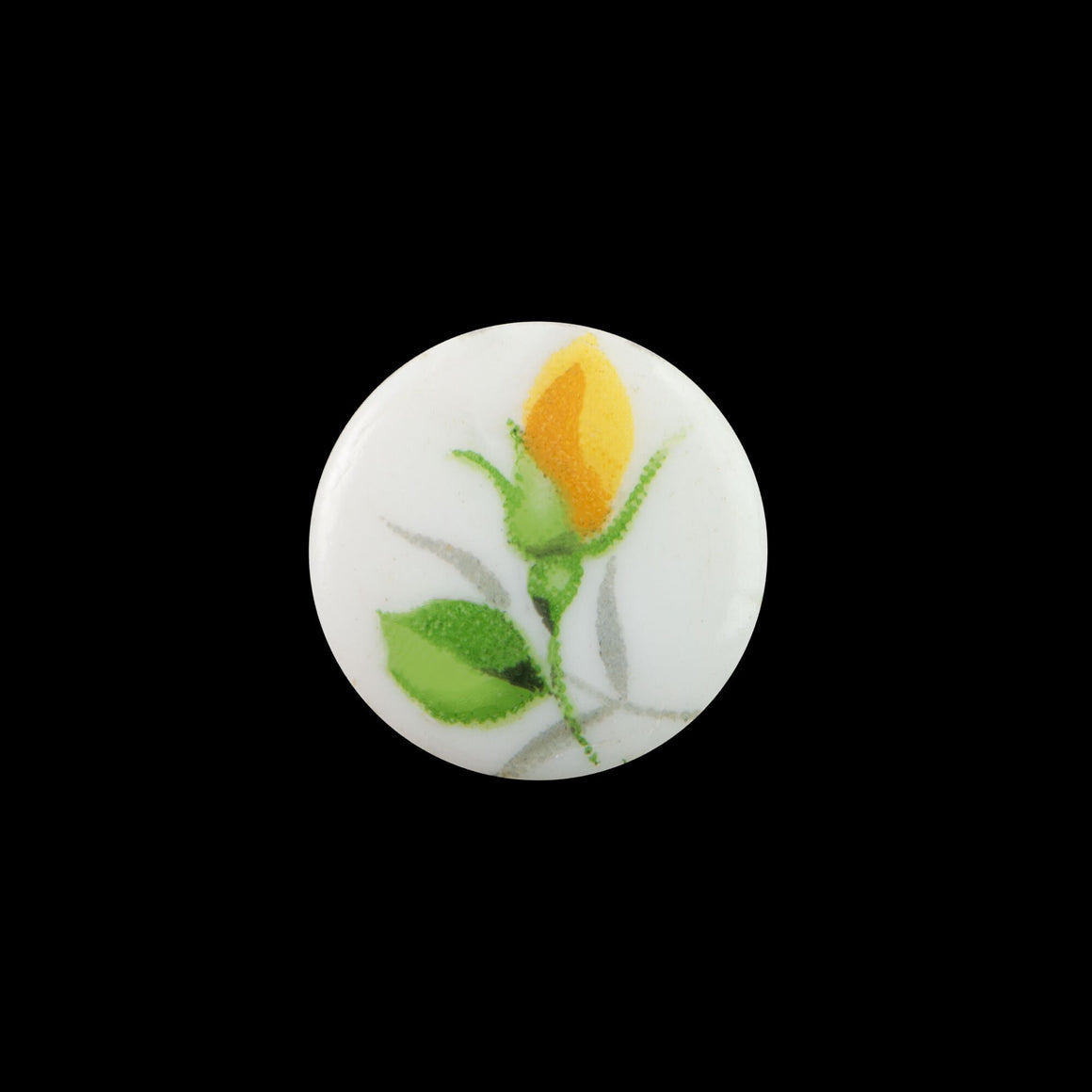 10mm Yellow Flower Bud on White Glass Round Cabochons (6)