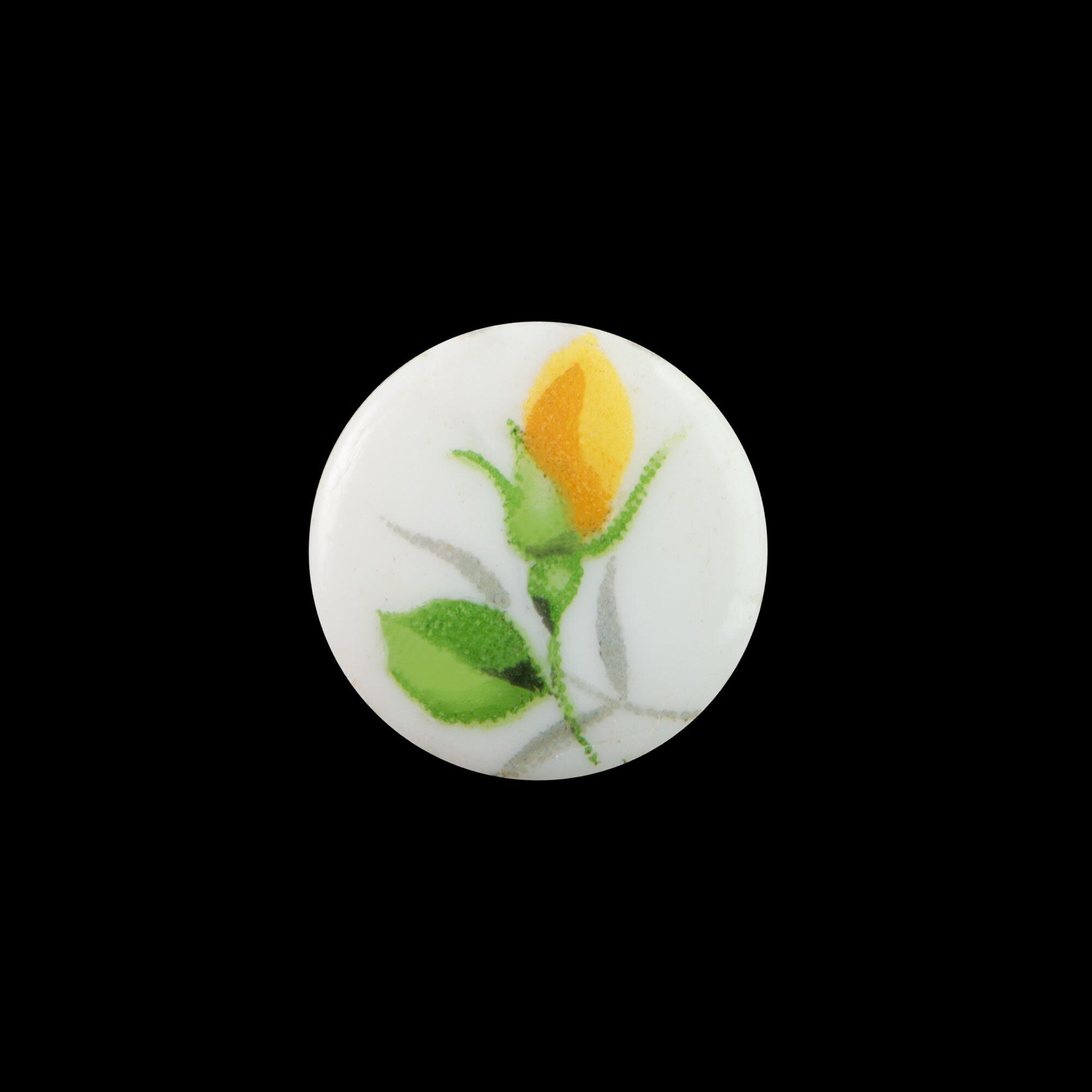 10mm Yellow Flower Bud on White Glass Round Cabochons (6)