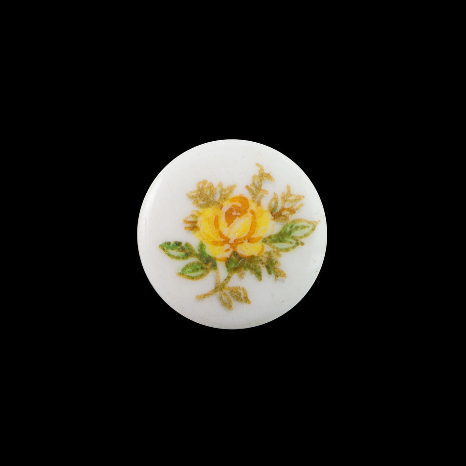 10mm Yellow Rose on White Glass Round Cabochons (6)