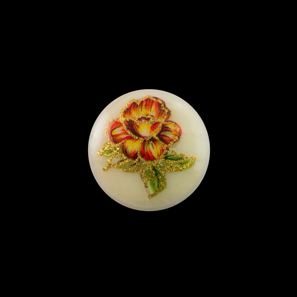 10mm Red to Orange Flower on Pale Yellow Glass Round Cabochons (6)