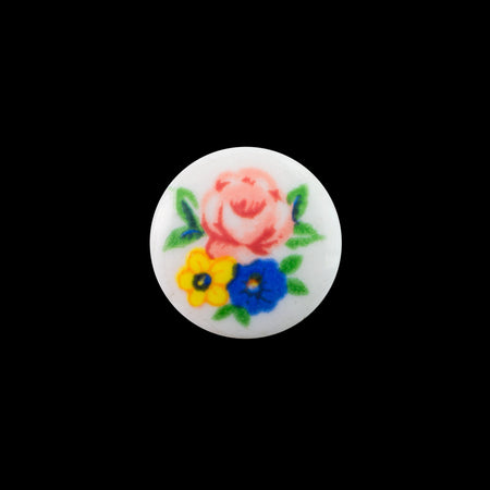 10mm Flower Bouquet on White Glass Round Cabochons (6)