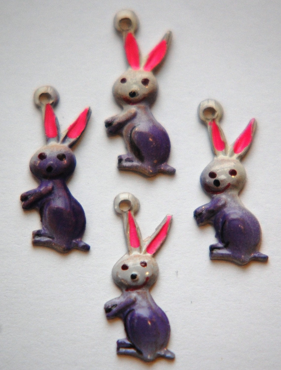 Vintage Metal Bunny Rabbit Charms 22mmx9mm (4) chr176E
