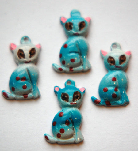 Vintage Metal Kitty Cat Charms 18mm x 11mm (4) chr176F