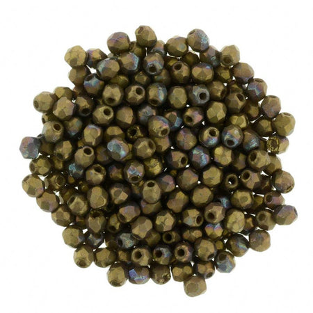 4mm Czech Faceted Matte Oxidized Bronze Clay Firepolish Glass Beads (50)