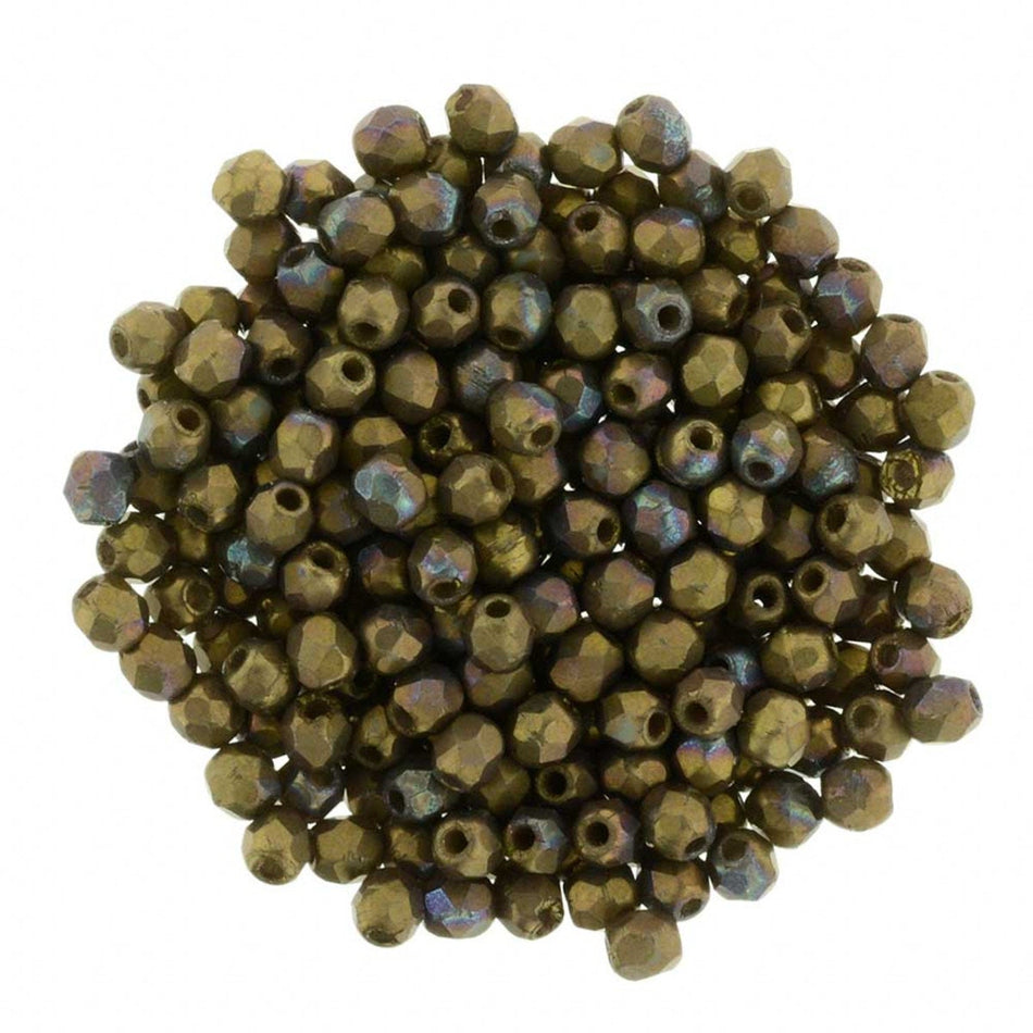 4mm Czech Faceted Matte Oxidized Bronze Clay Firepolish Glass Beads (50)