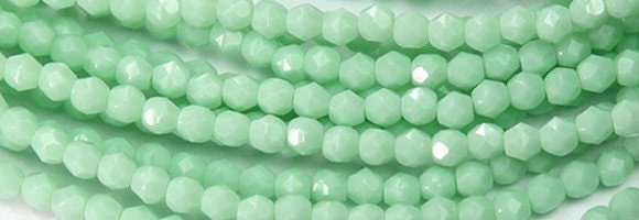 4mm Czech Faceted Milky Light Green Firepolish Glass Beads  (50)