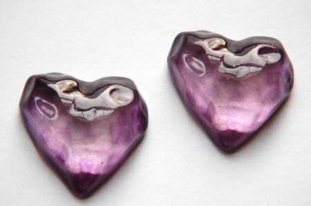 Vintage Funky Mod Bumpy Amethyst Lucite Heart Cabochon cab773A