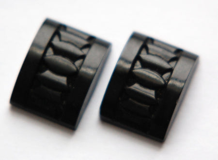 Vintage Czech Deco Jet Black Glass Etched Cabochons 18x13mm (2) cab775C