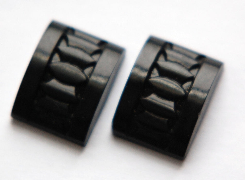 Vintage Czech Deco Jet Black Glass Etched Cabochons 18x13mm (2) cab775C