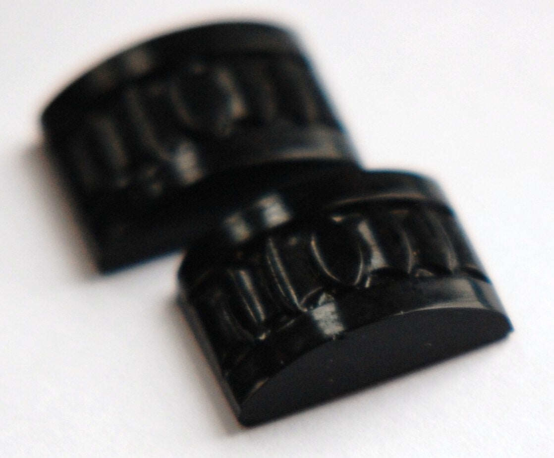 Vintage Czech Deco Jet Black Glass Etched Cabochons 18x13mm (2) cab775C