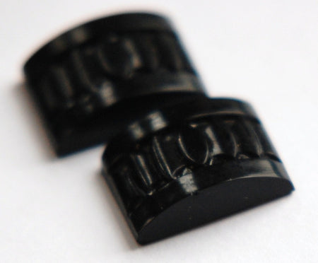 Vintage Czech Deco Jet Black Glass Etched Cabochons 18x13mm (2) cab775C