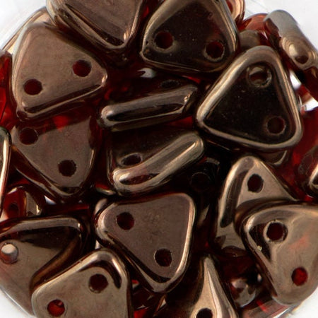 6mm Silversheen Ruby CzechMates Triangle 2 Hole Glass Beads (50)