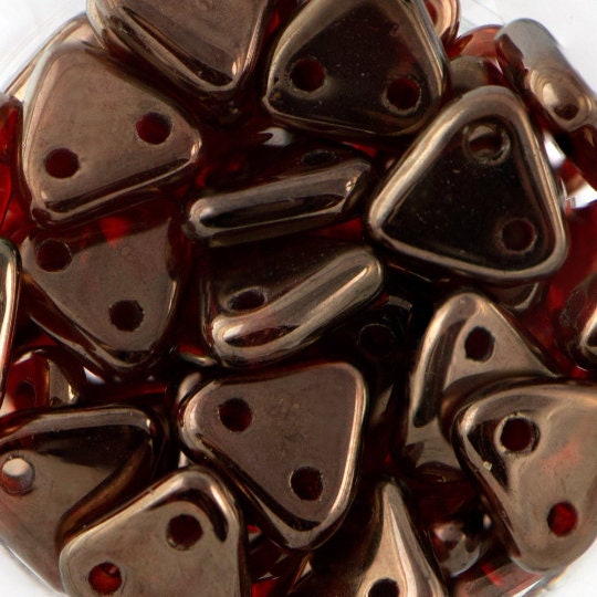 6mm Silversheen Ruby CzechMates Triangle 2 Hole Glass Beads (50)