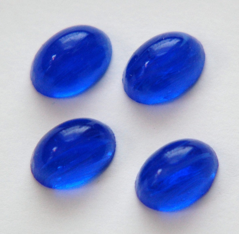 Vintage Sapphire Glass Cabochons White Swirls 14x10mm cab577N