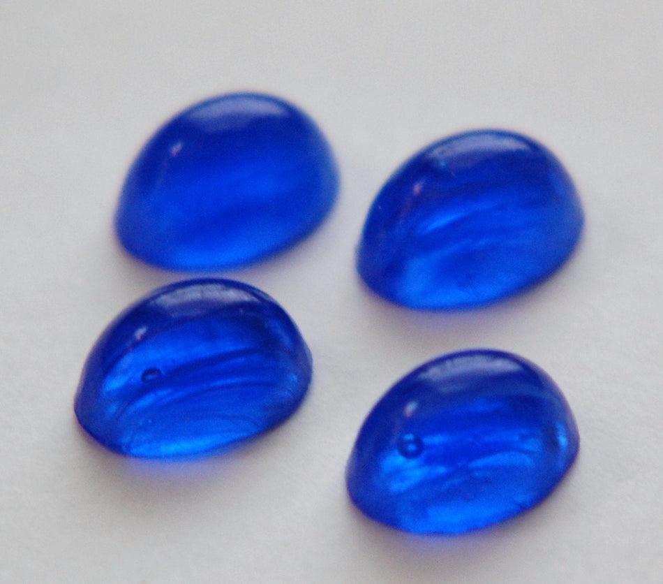 Vintage Sapphire Glass Cabochons White Swirls 14x10mm cab577N