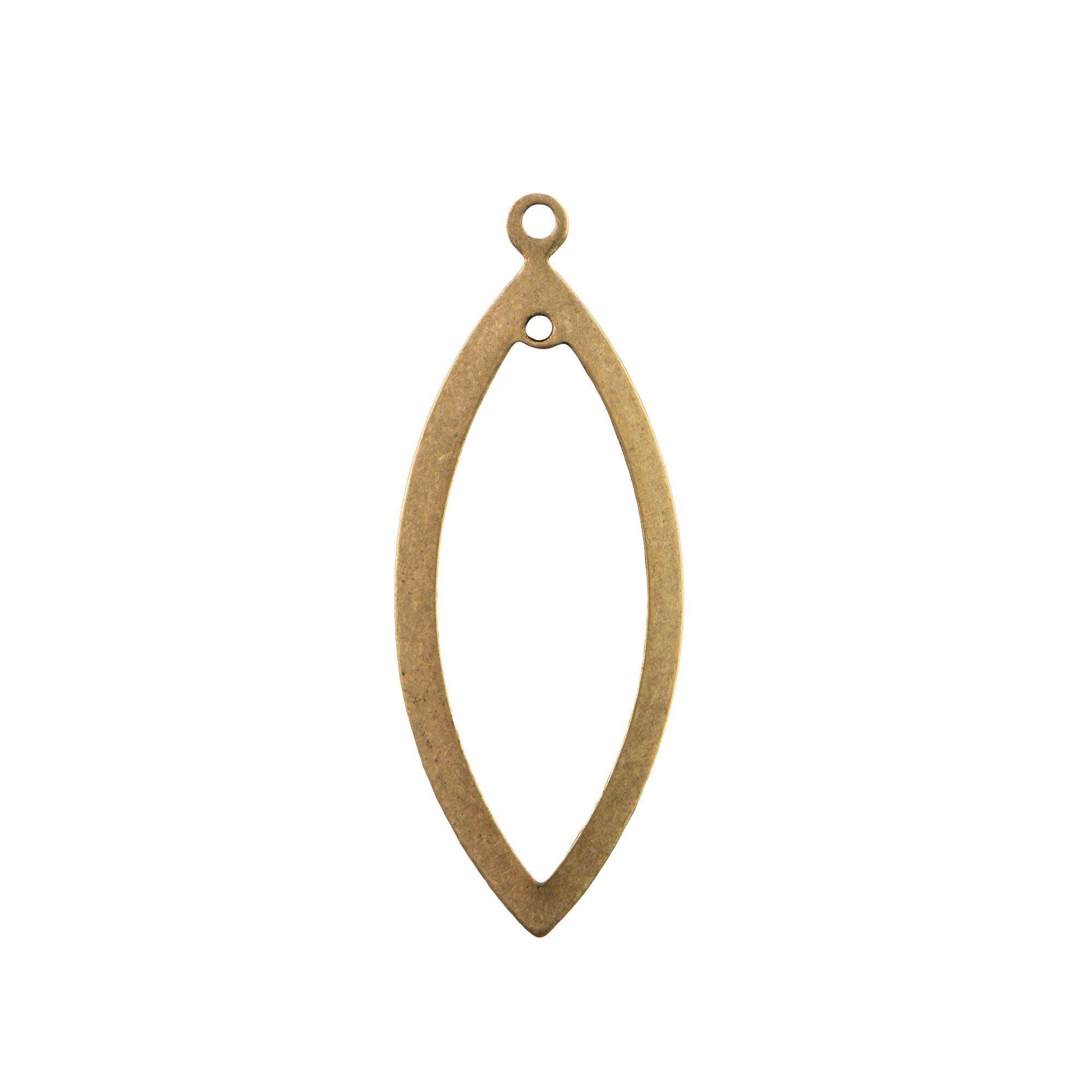 2 Hole Brass Ox Long Pointed Oval Pendant Drop 42x12mm (4)
