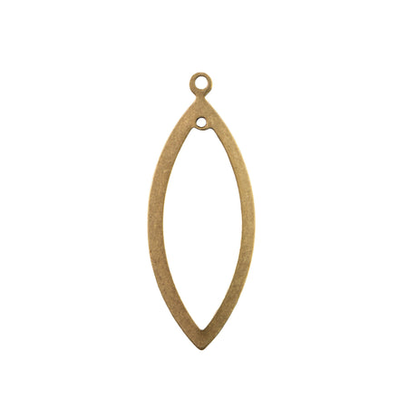 2 Hole Brass Ox Long Pointed Oval Pendant Drop 42x12mm (4)