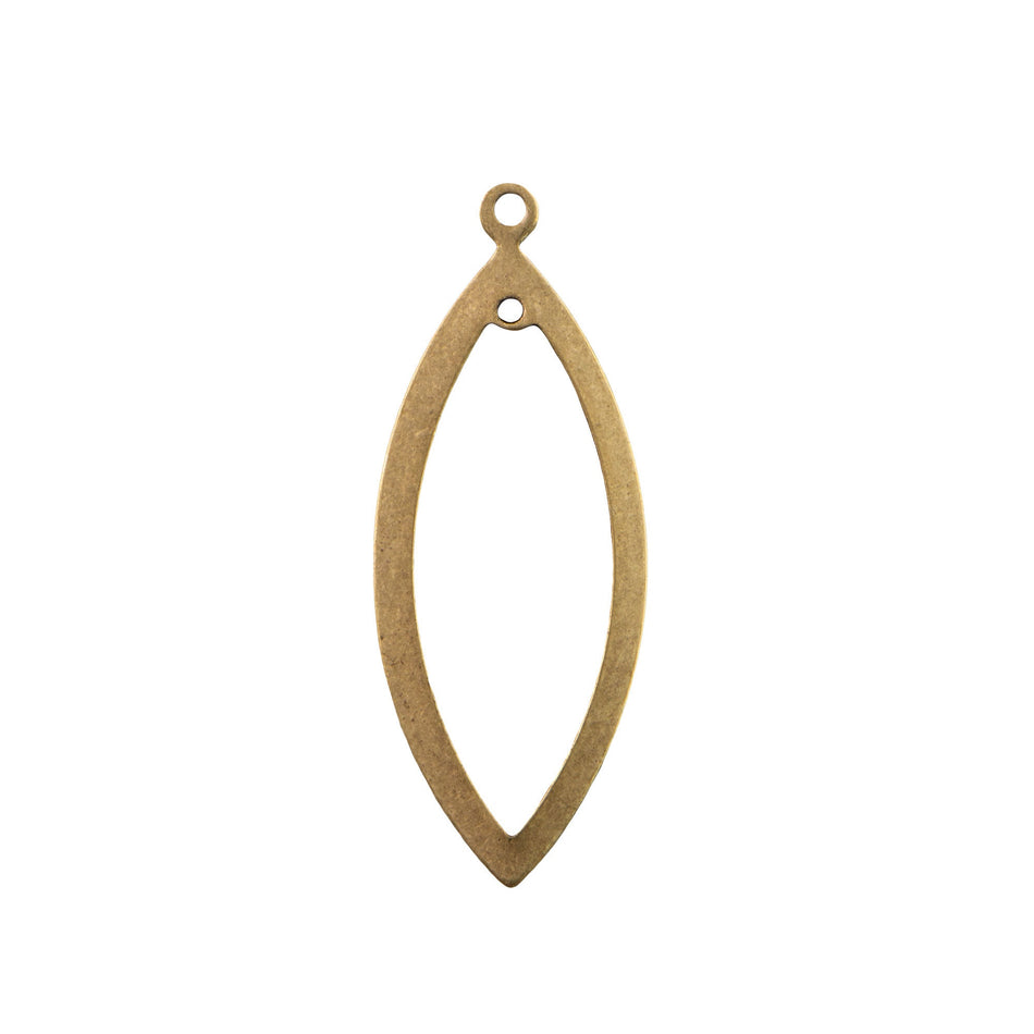 2 Hole Brass Ox Long Pointed Oval Pendant Drop 42x12mm (4)