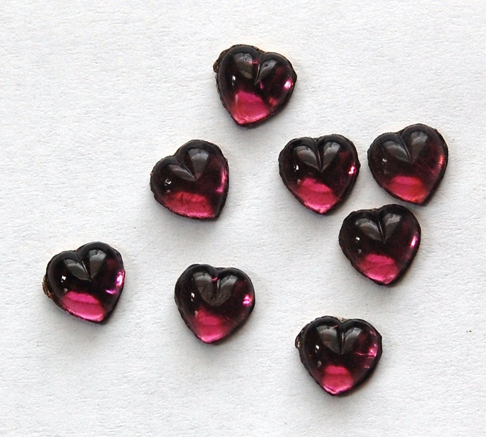 Vintage Little Amethyst Purple Foiled Glass Hearts cab701C