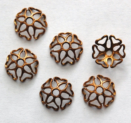 Lacy Raw Brass Heart Design Bead Caps 10mm (6) mtl058