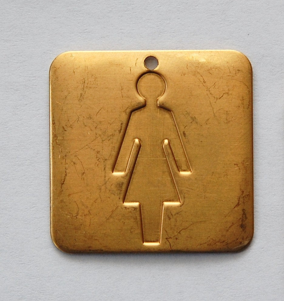Raw Brass Lady Symbol Square Charm Pendant 29mm (2) mtl064