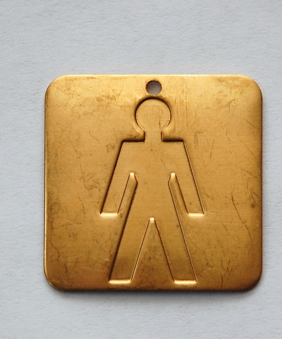 Raw Brass Man Symbol Square Charm Pendant mtl064A