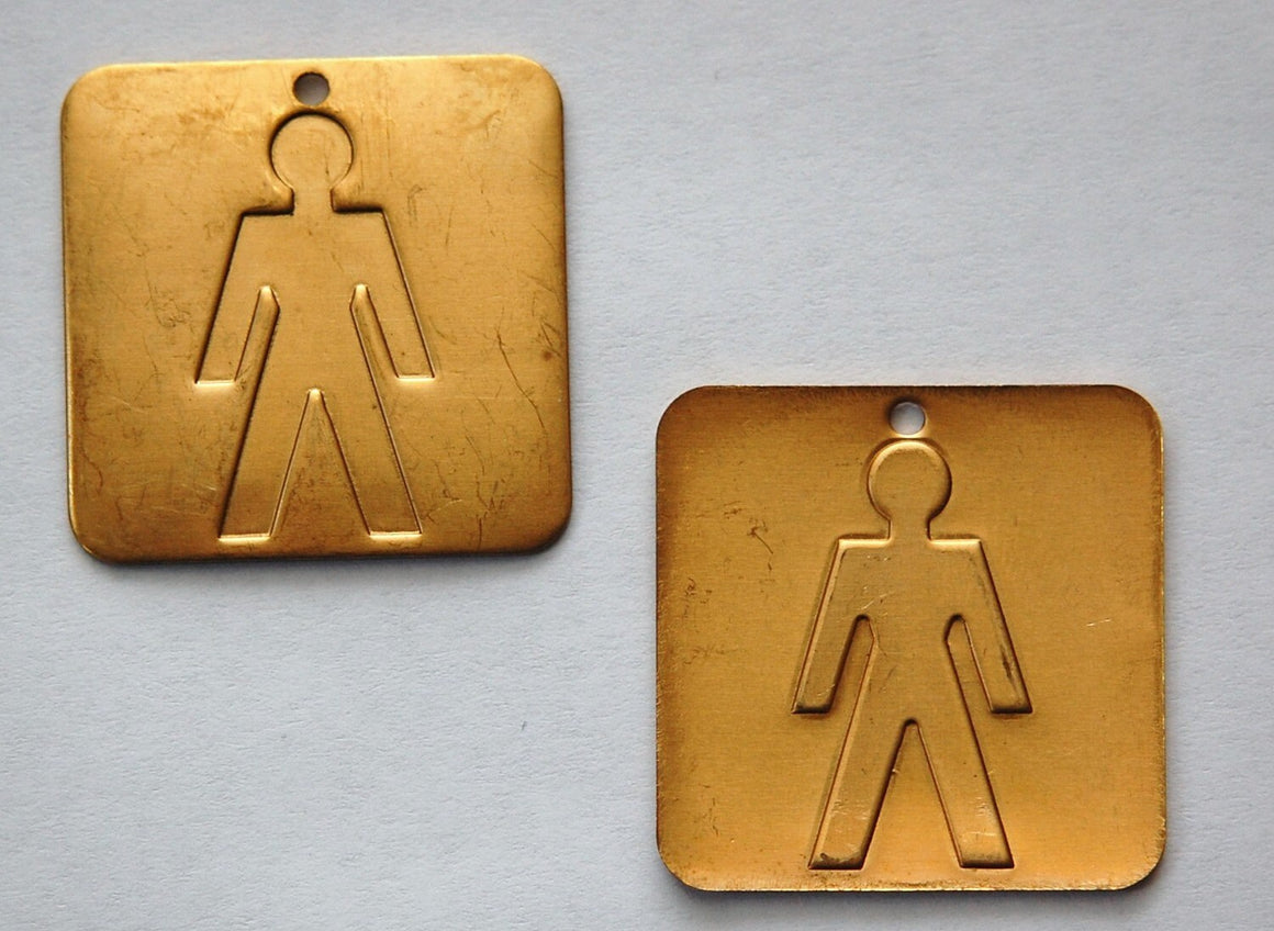 Raw Brass Man Symbol Square Charm Pendant mtl064A