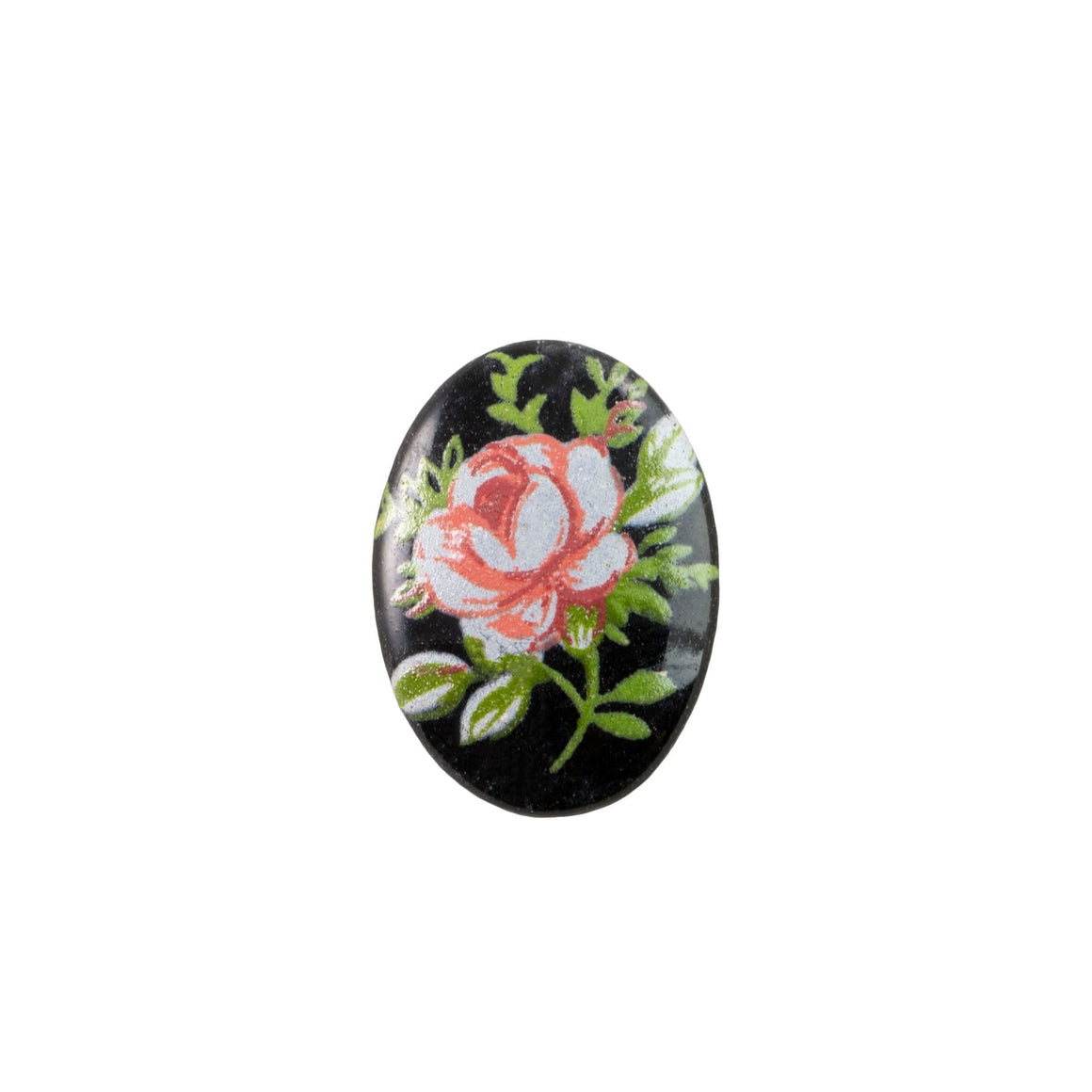Vintage Floral Pink Rose on Black Cabochons Japan 14x10mm (4)