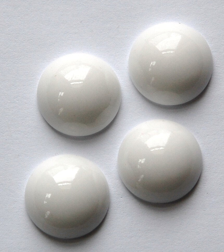 Vintage White Glass Cabochons 15mm (4) cab705H