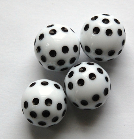 Vintage White with Black Polka Dot Beads 14mm bds436B