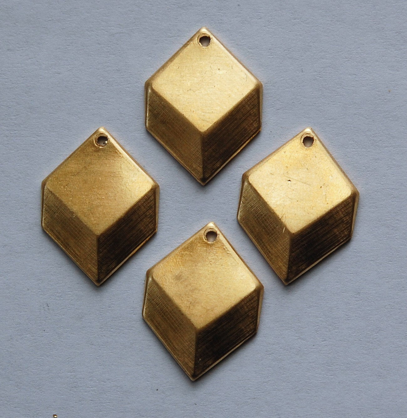 1 Hole Raw Brass Geometric Square Charms Drops (6) mtl076A
