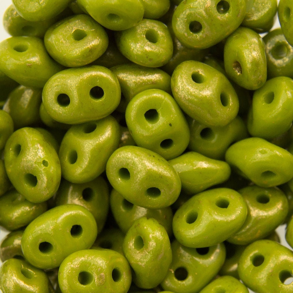 2/5MM MATUBO SUPERDUO Gold Marbled - Opaque Olive Beads