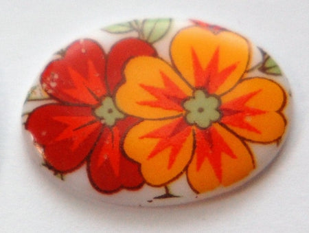 Vintage German Red and Orange Glass Flowers Cabochon 25x18mm cab257A
