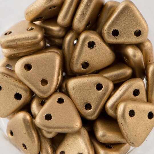 6mm Matte Metallic Flax CzechMates Triangle 2 Hole Glass Beads (50)