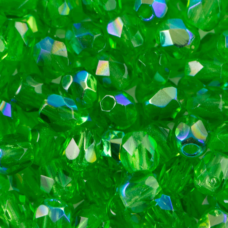 3mm Emerald AB Czech Firepolish Faceted Glass Beads (50)
