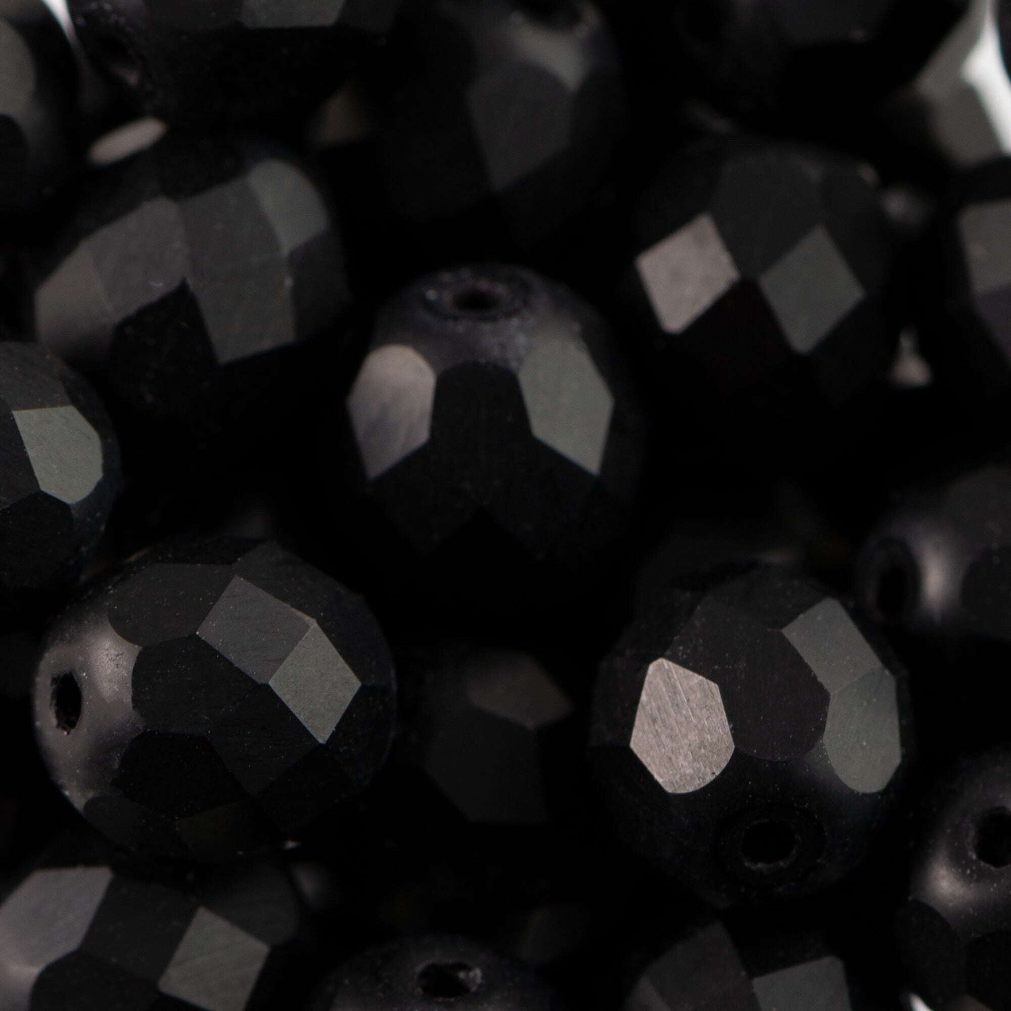 8mm Semi-Matte Jet Czech Firepolish Faceted Glass Beads (25)