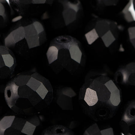 8mm Semi-Matte Jet Czech Firepolish Faceted Glass Beads (25)