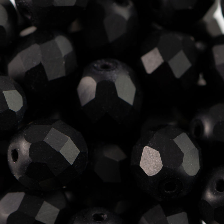 8mm Semi-Matte Jet Czech Firepolish Faceted Glass Beads (25)