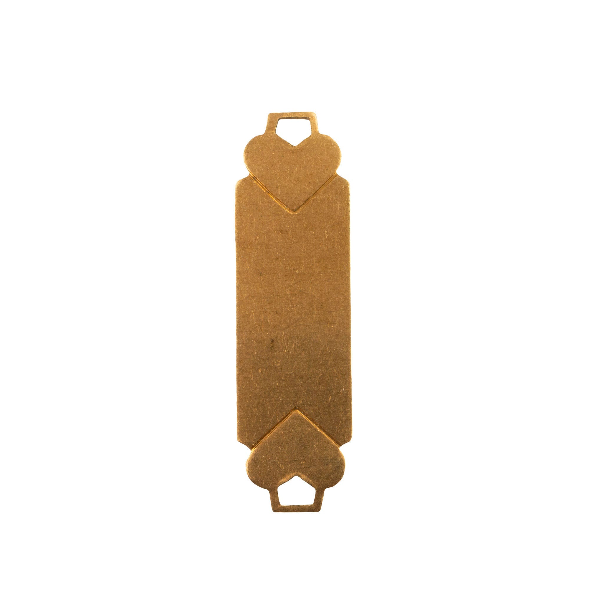 2 Loop Raw Brass Heart Dapped Rectangle Connector 33x10mm (6)