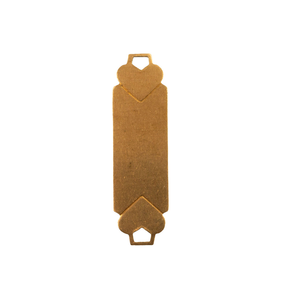 2 Loop Raw Brass Heart Dapped Rectangle Connector 33x10mm (6)