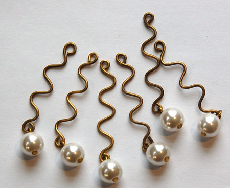Zig-Zag Raw Brass Curved Pearl Drop Pendant 43x7mm (6)
