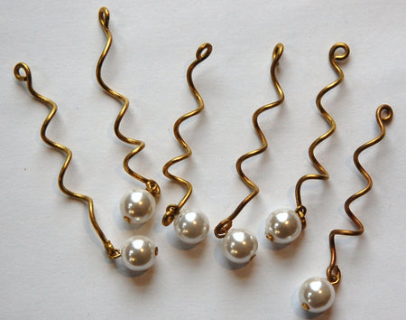 Coiled Raw Brass Curved Pearl Drop Pendant 45x7mm (6)